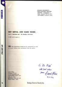 Book - HOT METAL AND HARD WORK