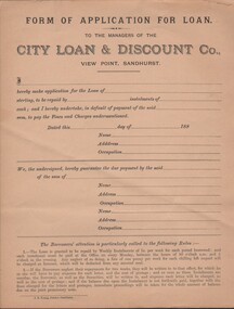 Document - APPLICATION FORMS FOR LOAN - CITY LOAN AND DISCOUNT CO, 188?