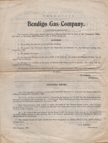 Document - AGENDA FOR MEETING - BENDIGO GAS COMPANY, 1921