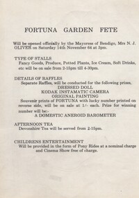 Document - FORTUNA COLLECTION: POSTER - FORTUNA GARDEN FETE 1964, 1964