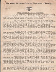 Document - BRIEF HISTORY OF YOUNG WOMEN'S CHRISTIAN ASSOCIATION OF BENDIGO YWCA, post 1964 (1964/65?)