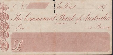 Document - BLANK (UNUSED) CHEQUE - THE COMMERCIAL BANK OF AUSTRALIA, 187?