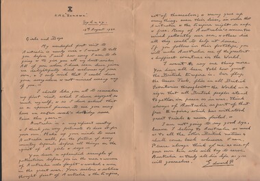 Document - 'LETTER' TO AUSTRALIAN CHILDREN - PRINCE EDWARD, 1920, 1920