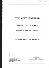 Book - THE VERY REVEREND HENRY BACKHAUS, 2000