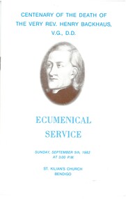 Book - DR BACKHAUS CENTENARY CELEBRATIONS 1982 ECUMENICAL SERVICE, 1982