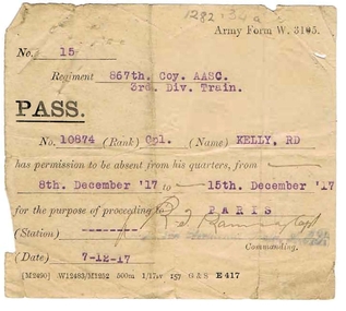 Document - ROBERT DENIS KELLY COLLECTION:  LEAVE PASS