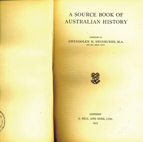 Book - A SOURCE BOOK OF AUSTRALIAN HISTORY, 1919