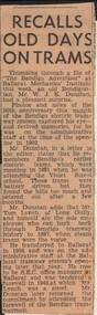 Document - BASIL MILLER COLLECTION: TRAMS - 'RECALLS OLD DAYS ON TRAMS'