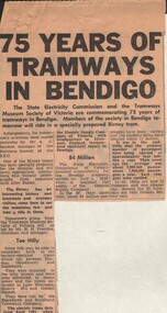 Document - BASIL MILLER COLLECTION: TRAMS - '75 YEARS OF TRAMWAYS IN BENDIGO'
