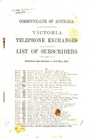 Book - VICTORIAN TELEPHONE EXCHANGES LIST OF SUBSCRIBERS, 1914