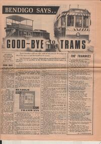 Document - BASIL MILLER COLLECTION: BENDIGO SAYS GOOD-BYE TO THE TRAMS, c1972