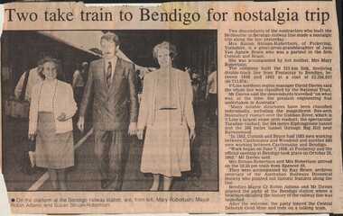 Document - BASIL MILLER COLLECTION: TRAMS - 'TWO TAKE TRAIN TO BENDIGO FOR NOSTALGIA TRIP'