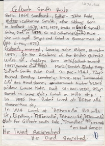 Document - GILBERT RULE COLLECTION: FAMILY TREE OF  GILBERT RULE