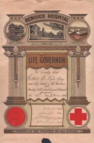Document - GILBERT RULE COLLECTION: CERTIFICATE LIFE GOVERNOR BENDIGO HOSPITAL, 1919