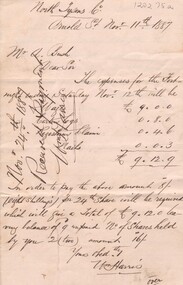 Document - BUSH COLLECTION: LETTER TO MR A BUSH (FROM WILLIAM HARRIS, NORTH TYSONS CO, 1887