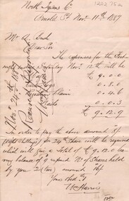 Document - BUSH COLLECTION: LETTER TO MR A BUSH (FROM WILLIAM HARRIS, NORTH TYSONS CO, 1887