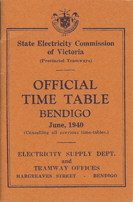 Document - BASIL MILLER COLLECTION: TRAMS - 'OFFICIAL TIME TABLE, BENDIGO, JUNE 1940