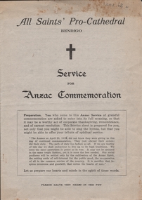 Document - MERLE BUSH COLLECTION: ORDER OF SERVICE - ANZAC COMMEMORATION, 1920's - 1930's
