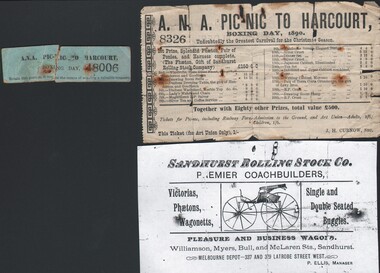 Document - CURNOW COLLECTION: 1890 BOXING DAY PICNIC TICKET AND BUTT, 1890