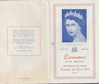 Document - CORONATION CIVIC SERVICE, BENDIGO 1953, 1953