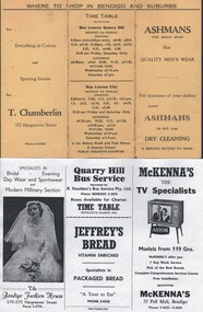 Document - ADVERTISING CARD - LOCAL (BENDIGO) BUSINESSES, 1960s