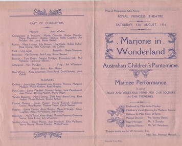 Document - ROYAL PRINCESS THEATRE COLLECTION: PROGRAMME FOR PANTOMIME - MARJORIE IN WONDERLAND, 1916
