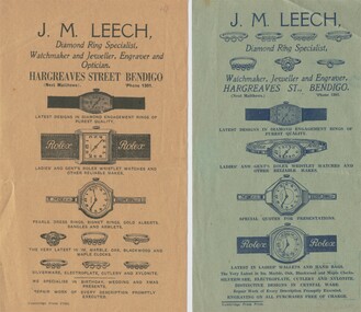 Document - ADVERTISING SAMPLES FOR J M LEECH, 1929, 1930