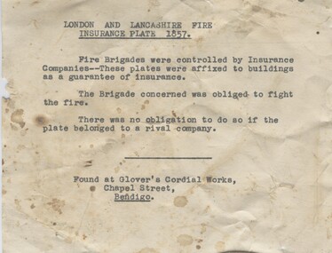 Document - MUSEUM EXHIBIT NOTICE - RE LONDON AND LANCASHIRE FIRE INSURANCE PLATE
