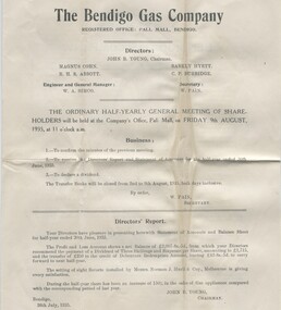 Document - NOTICE OF MEETING - BENDIGO GAS COMPANY, 1935