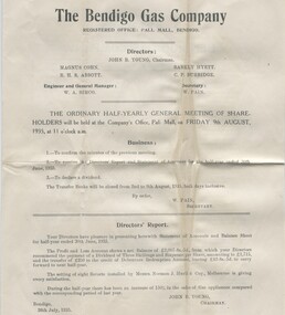 Document - NOTICE OF MEETING - BENDIGO GAS COMPANY, 1935