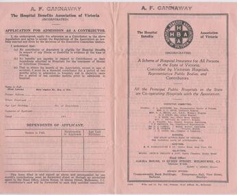 Document - HOSPITAL BENEFITS ASSOCIATION (VARIOUS PAPERS/FORMS), 1938