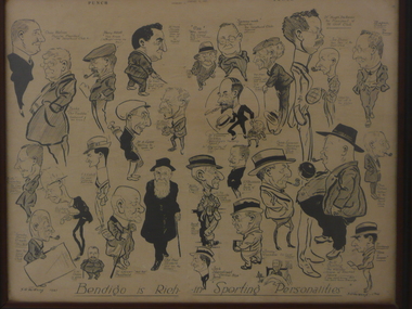 Drawing - BENDIGO SPORTING PERSONALITIES CARTOON  DRAWING, 4 August 1921