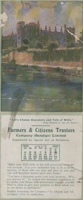 Document - ADVERTISEMENT ON BLOTTER CARD - FARMERS & CITIZENS TRUSTEES COMPANY (BENDIGO) LIMITED, 1920