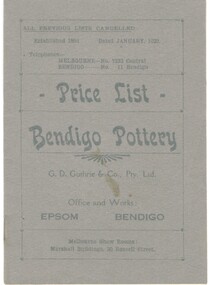 Document - PRICE LIST - BENDIGO POTTERY, January 1923