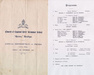 Document - PROGRAMME FOR ANNUAL DISTRIBUTION OF PRIZES; GIRTON, 1924