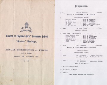 Document - PROGRAMME FOR ANNUAL DISTRIBUTION OF PRIZES; GIRTON, 1924