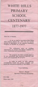 Document - PROGRAM AND APPLICATION FORM (WHITE HILLS PRIMARY SCHOOL CENTENARY), 1977