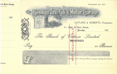 Document - CURNOW COLLECTION: COLLECTION OF BLANK COMMERCIAL CHEQUES, 1920 - 1929