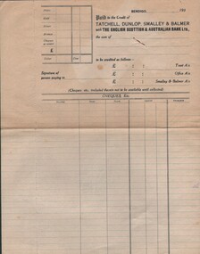 Document - CURNOW COLLECTION: DEPOSIT SLIP FOR TATCHELL, DUNLOP, SMALLEY & BALMER, 1930's