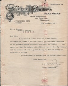 Document - CURNOW COLLECTION: LETTER THE NATIONAL FEDERATION TO CR. CURNOW, 1919