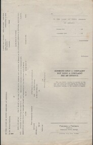 Document - CURNOW COLLECTION: FORM SUMMONS, 1920 -1930's