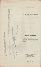 Document - CURNOW COLLECTION: FORMS DEFAULT SUMMONS, 1930's