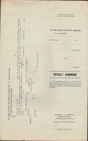 Document - CURNOW COLLECTION: FORMS DEFAULT SUMMONS, 1930's