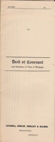 Document - CURNOW COLLECTION: FORM DEED OF COVENANT, 1920 -130's?