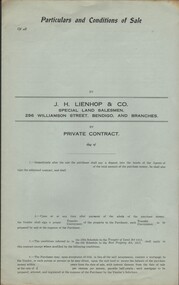 Document - CURNOW COLLECTION: FORM PARTICULARS AND CONDITIONS OF SALE, 1920 -1930's