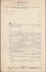Document - CURNOW COLLECTION: FORM  DEFAULT SUMMONS, 1920'2