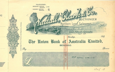 Document - CURNOW COLLECTION: BUSINESS CHEQUES, 1920's
