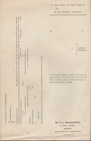 Document - CURNOW COLLECTION: FORM DEFAULT SUMMONS, 193?