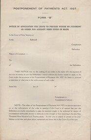 Document - CURNOW COLLECTION: FORM: NOTICE OF APPLICATION FOR LEAVE TO PROCEED, 1928