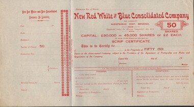Document - CURNOW COLLECTION: SCRIP CERTIFICATE NEW RED WHITE AND BLUE CONSOLIDATED COMPANY, 19??